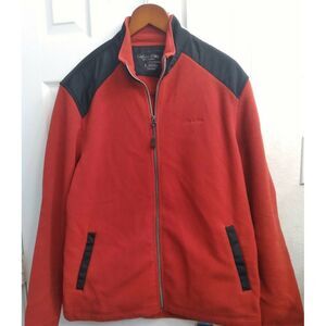 Calvin Klein Red & Black‎ Fleece Full-Zip Jacket Colorblock Athletic Outerwear